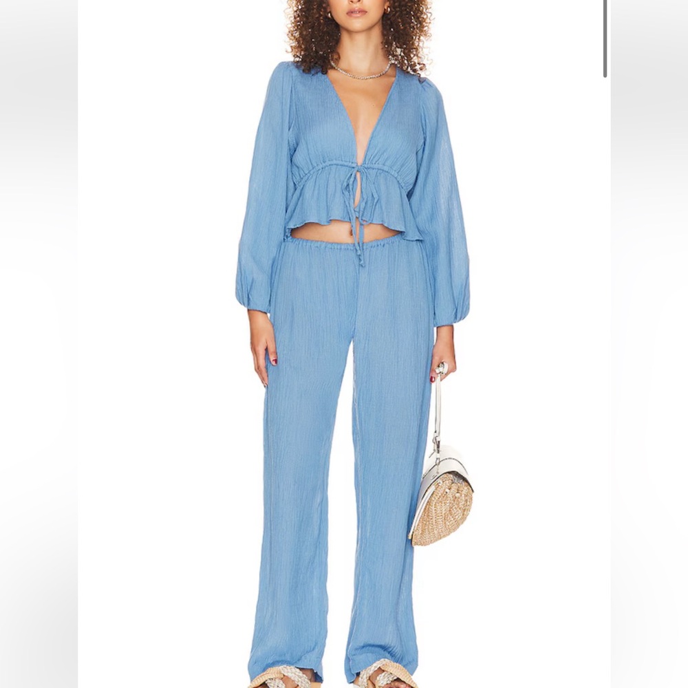 Faithfull the Brand Sky Blue Tie-Front Blouse